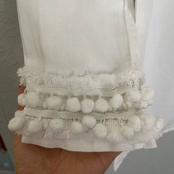 Chico’s White Linen-Blend Embellished Kurta Boho chic Size 0 US 4/6 - Picture 8 of 10